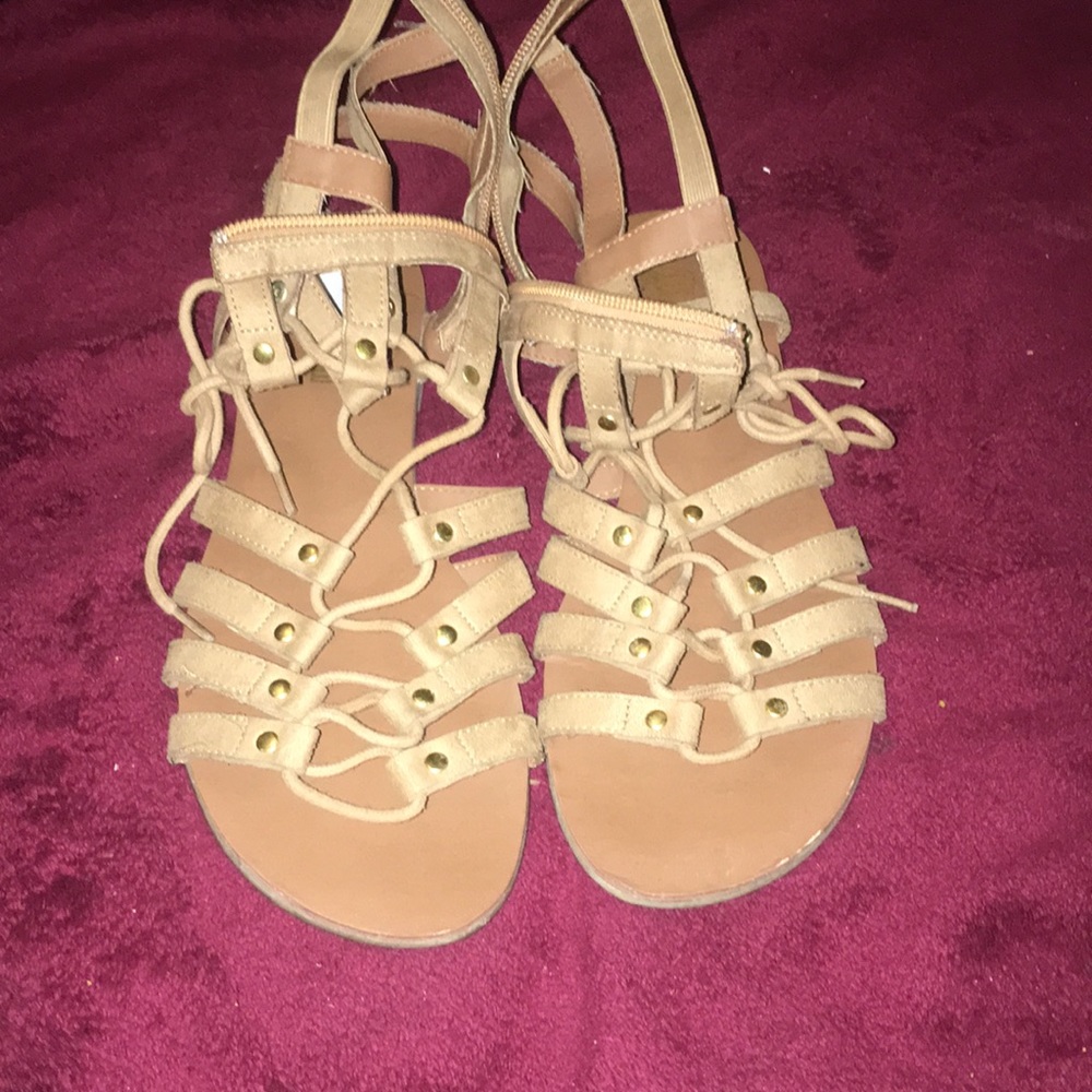 Brown high rise sandals